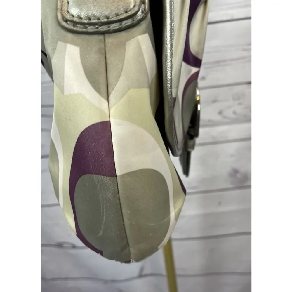 Coach Soho Signature Scarf Print Small Shoulder Bag Purple Silver Satin Handbag - Picture 7 of 13